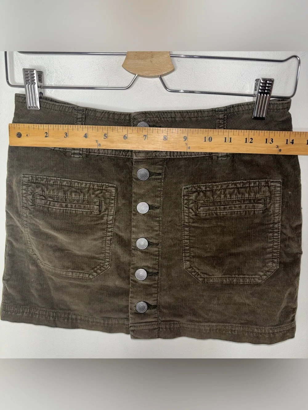 We The Free People Joanie Olive Green Corduroy Button Front Mini Skirt 24 XXS